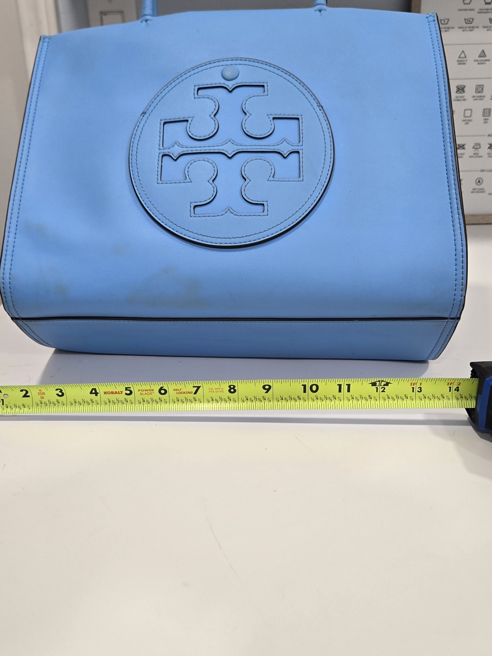 Tory Burch Sky Blue Leather Tote with Signature Medallion